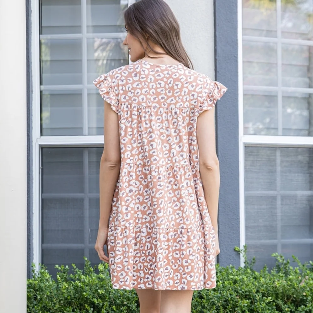 You & Me Leopard Tiered Baby Doll Dress | Size M | Pockets - Picture 3 of 7